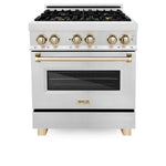 ZLINE Autograph Edition 30" 4.0 cu. ft. Dual Fuel Range with Gas Stove and Electric Oven in DuraSnow Stainless Steel with Accents