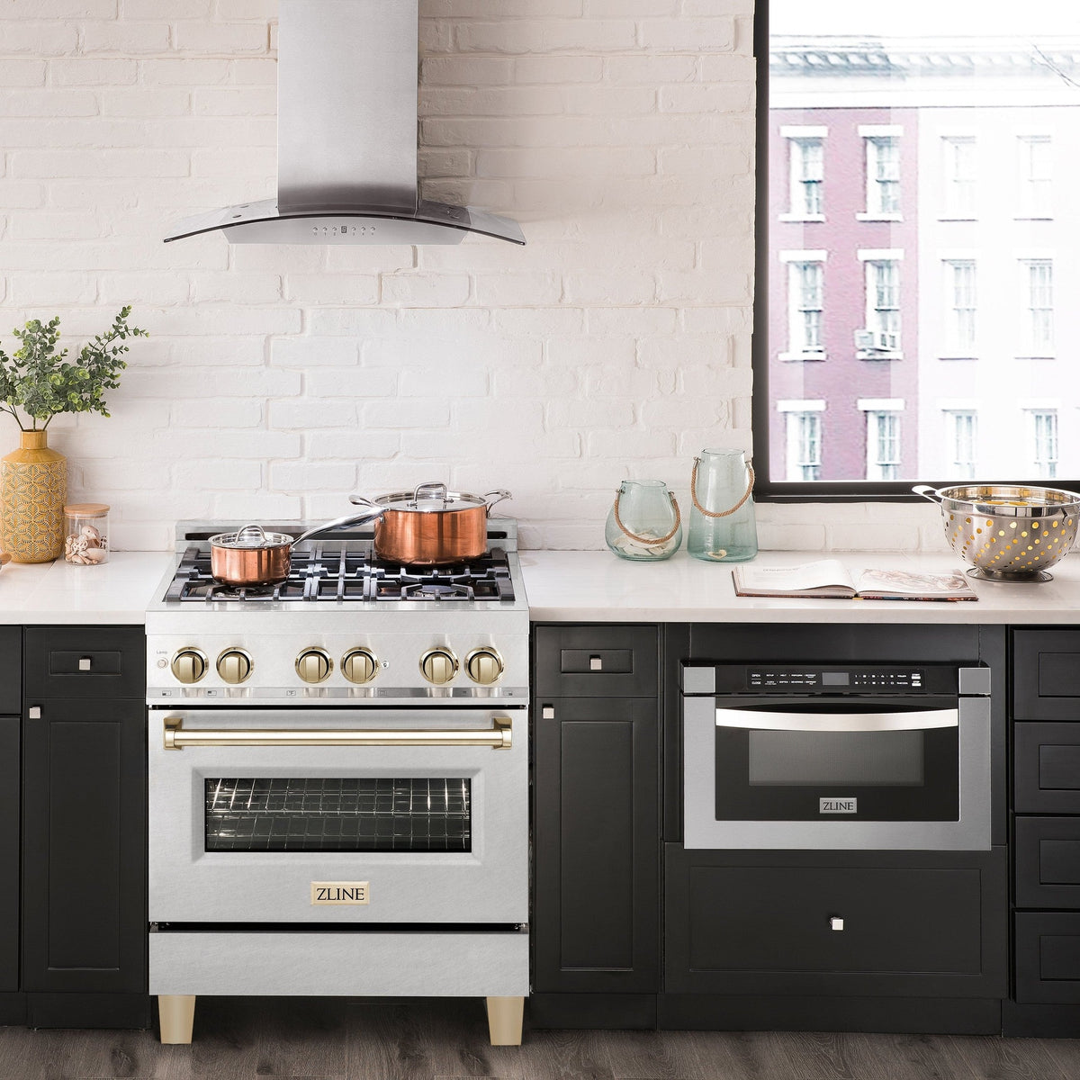 ZLINE Autograph Edition 30" 4.0 cu. ft. Dual Fuel Range with Gas Stove and Electric Oven in DuraSnow Stainless Steel with Accents