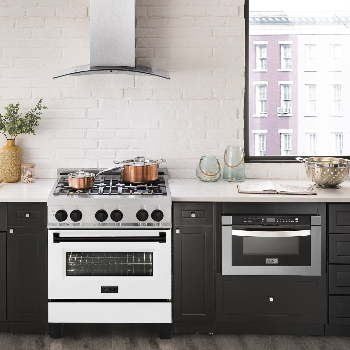 ZLINE Autograph Edition 30" 4.0 cu. ft. Dual Fuel Range with Gas Stove and Electric Oven in DuraSnow Stainless Steel with White Matte Door and Accents