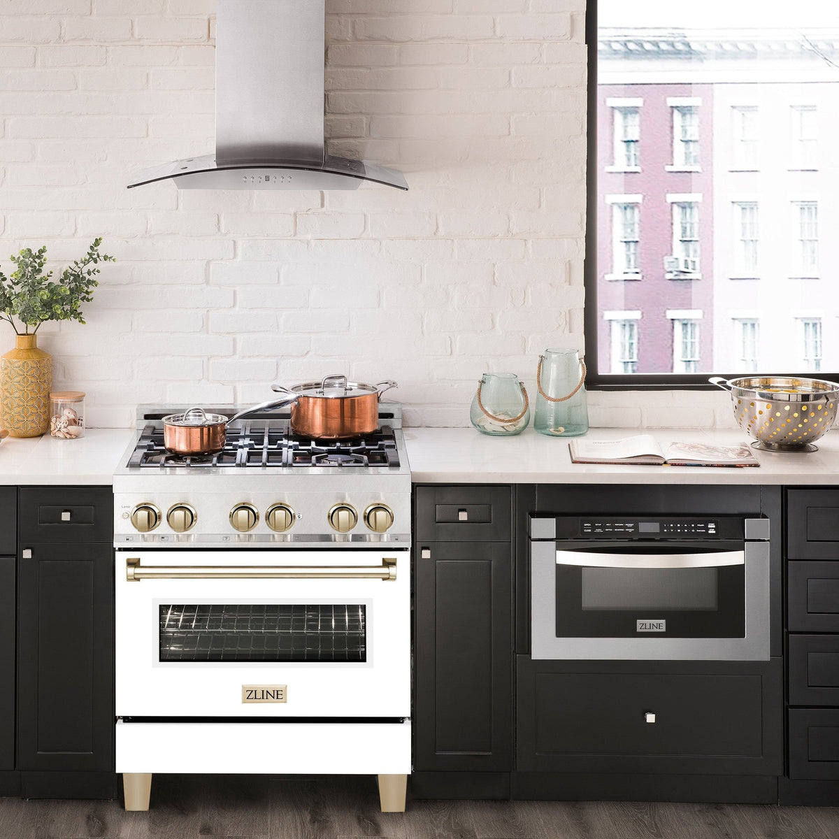 ZLINE Autograph Edition 30" 4.0 cu. ft. Dual Fuel Range with Gas Stove and Electric Oven in DuraSnow Stainless Steel with White Matte Door and Accents