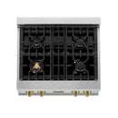 ZLINE Autograph Edition 30 in. Porcelain Rangetop with 4 Gas Burners in Stainless Steel and Champagne Bronze Accents, RTZ-30-CB