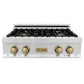 ZLINE Autograph Edition 30 in. Porcelain Rangetop with 4 Gas Burners in Stainless Steel and Champagne Bronze Accents, RTZ-30-CB