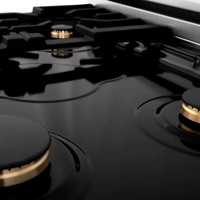ZLINE Autograph Edition 30 in. Porcelain Rangetop with 4 Gas Burners in Stainless Steel and Matte Black Accents, RTZ-30-MB