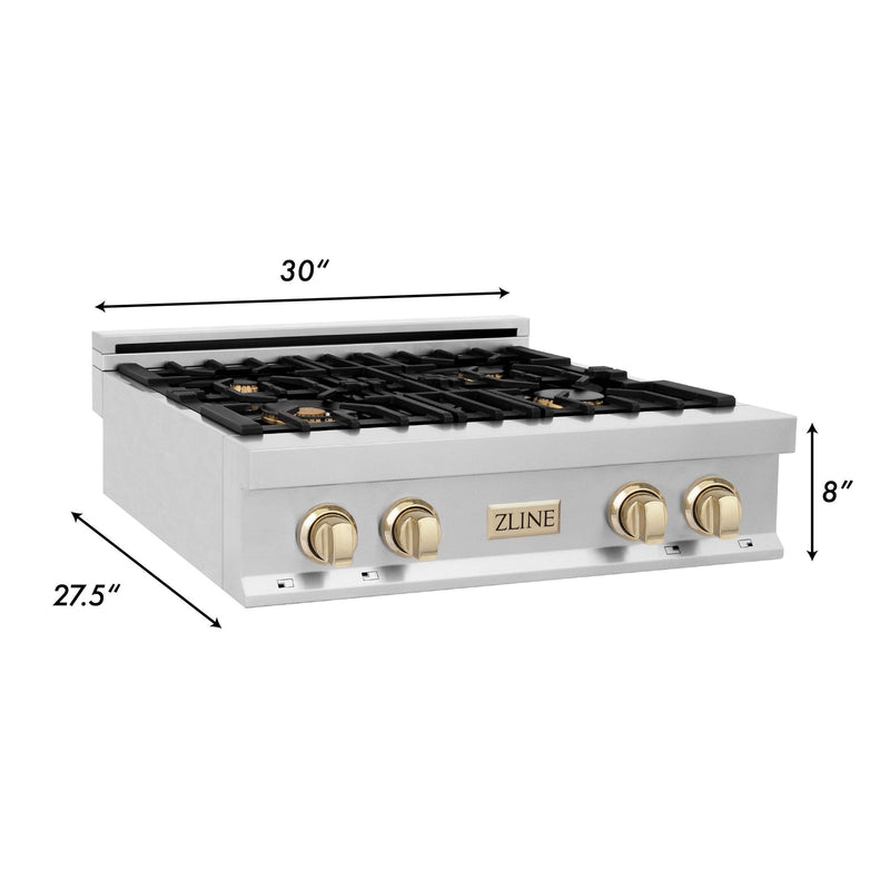 ZLINE Autograph Edition 30" Porcelain Rangetop with 4 Gas Burners in Stainless Steel with Accents