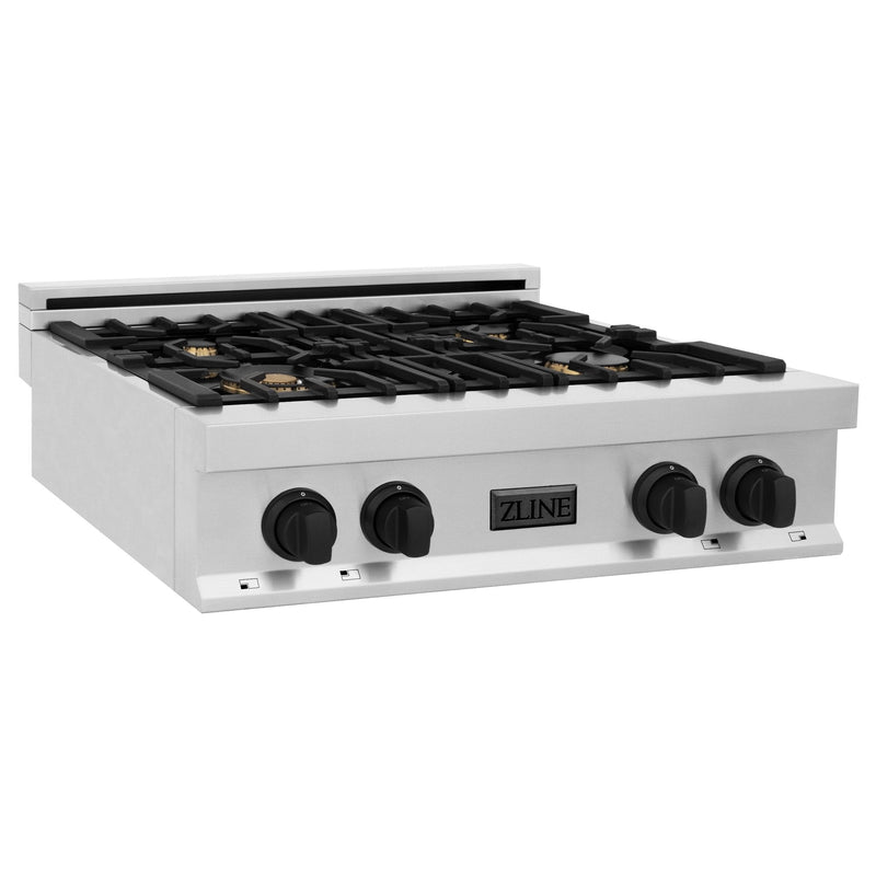 ZLINE Autograph Edition 30" Porcelain Rangetop with 4 Gas Burners in Stainless Steel with Accents