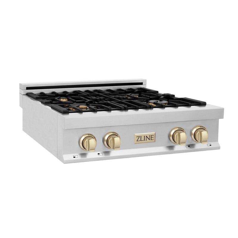 ZLINE Autograph Edition 30" Porcelain Rangetop with 4 Gas Burners in Stainless Steel with Accents