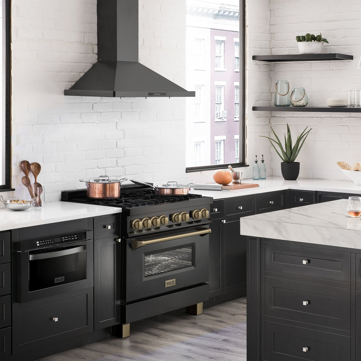 ZLINE Autograph Edition 36" 4.6 cu. ft. Dual Fuel Range with Gas Stove and Electric Oven in Black Stainless Steel with Accents