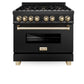 ZLINE Autograph Edition 36" 4.6 cu. ft. Dual Fuel Range with Gas Stove and Electric Oven in Black Stainless Steel with Accents