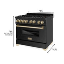 ZLINE Autograph Edition 36" 4.6 cu. ft. Dual Fuel Range with Gas Stove and Electric Oven in Black Stainless Steel with Accents