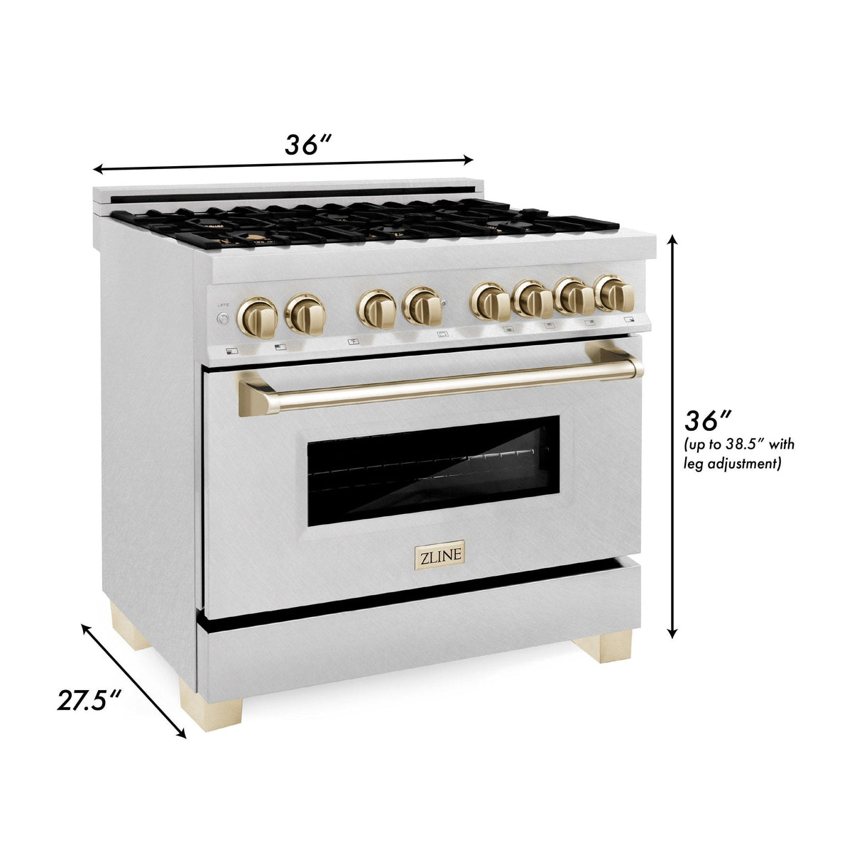 ZLINE Autograph Edition 36" 4.6 cu. ft. Dual Fuel Range with Gas Stove and Electric Oven in DuraSnow Stainless Steel with Accents