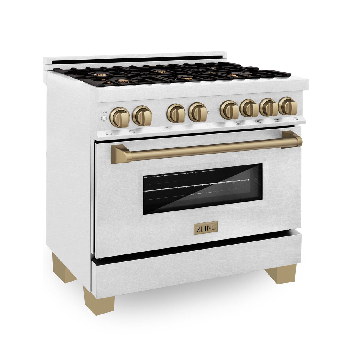 ZLINE Autograph Edition 36" 4.6 cu. ft. Dual Fuel Range with Gas Stove and Electric Oven in DuraSnow Stainless Steel with Accents