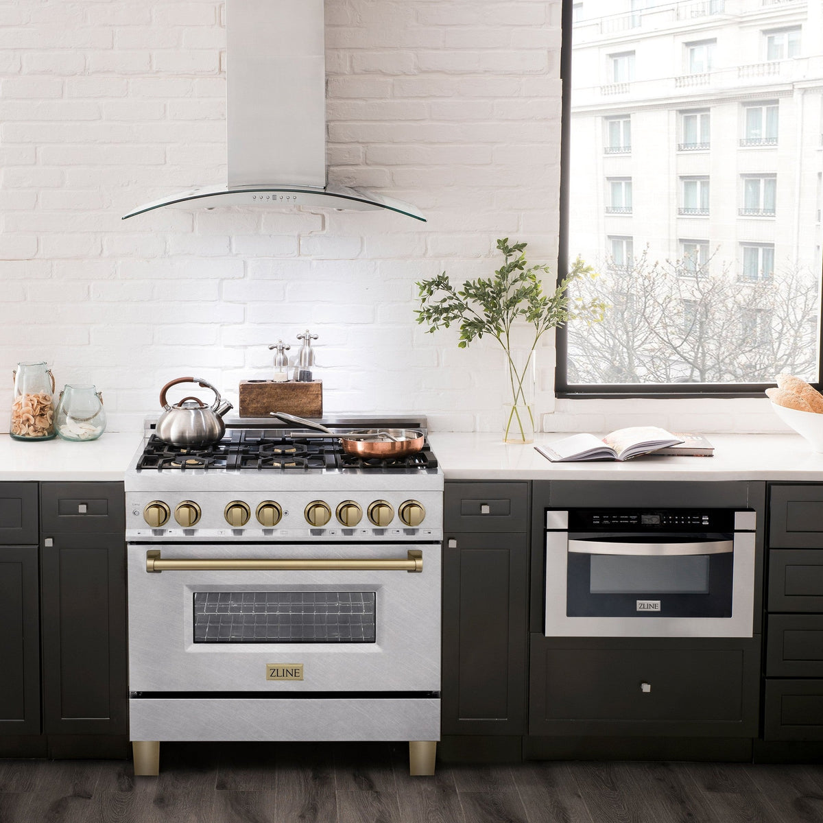 ZLINE Autograph Edition 36" 4.6 cu. ft. Dual Fuel Range with Gas Stove and Electric Oven in DuraSnow Stainless Steel with Accents