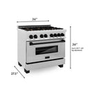 ZLINE Autograph Edition 36" 4.6 cu. ft. Dual Fuel Range with Gas Stove and Electric Oven in DuraSnow Stainless Steel with Accents