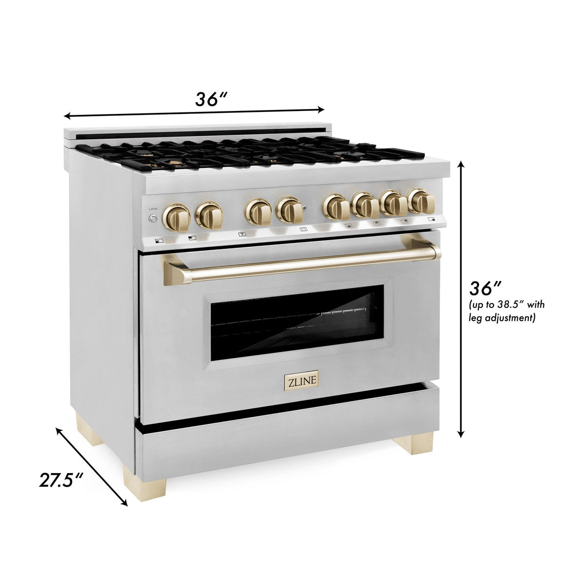ZLINE Autograph Edition 36" 4.6 cu. ft. Dual Fuel Range with Gas Stove and Electric Oven in Stainless Steel with Accents