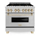 ZLINE Autograph Edition 36" 4.6 cu. ft. Dual Fuel Range with Gas Stove and Electric Oven in Stainless Steel with Accents