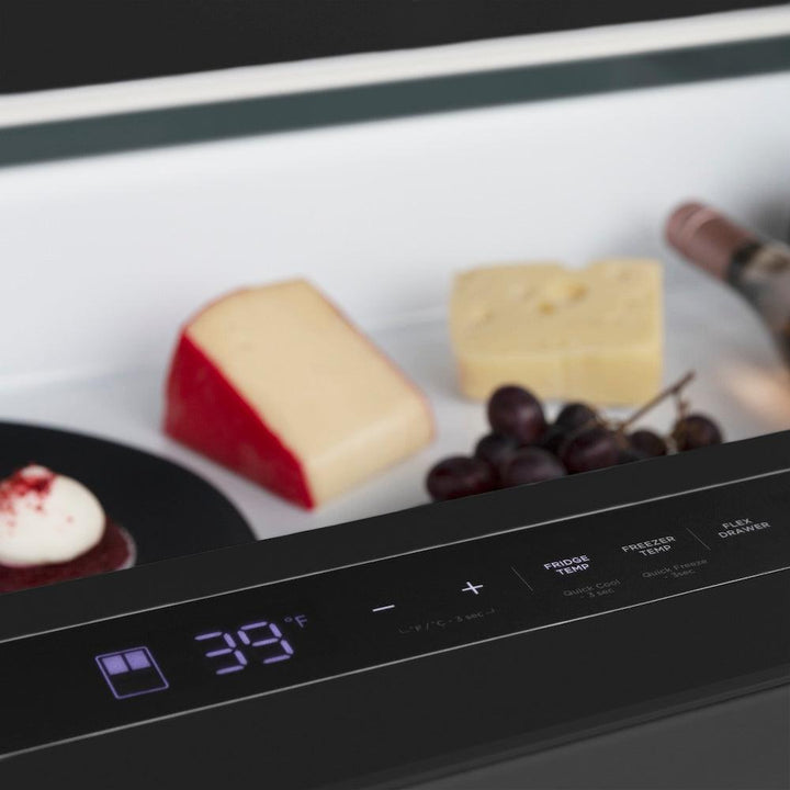 ZLINE Autograph Edition 36-Inch 21.6 cu. ft 4-Door French Door Refrigerator with Water and Ice Dispenser in Black Stainless Steel with Polished Gold Square Handles RFMZ-W-36-BS-FG