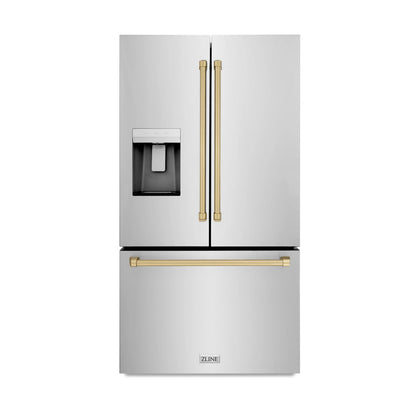 ZLINE Autograph Edition 36 -Inch 28.9 cu. ft. Standard-Depth French Door External Water Dispenser Refrigerator with Dual Ice Maker in Fingerprint Resistant Stainless Steel and Champagne Bronze Handles RSMZ-W-36-CB