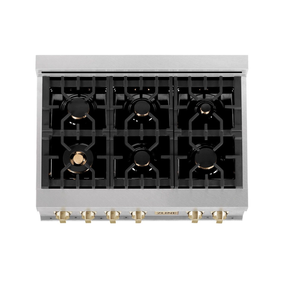 ZLINE Autograph Edition 36" Porcelain Rangetop with 6 Gas Burners in Dura Snow Stainless Steel With Accents
