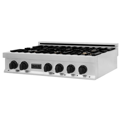 ZLINE Autograph Edition 36" Porcelain Rangetop with 6 Gas Burners in Stainless Steel with Accents