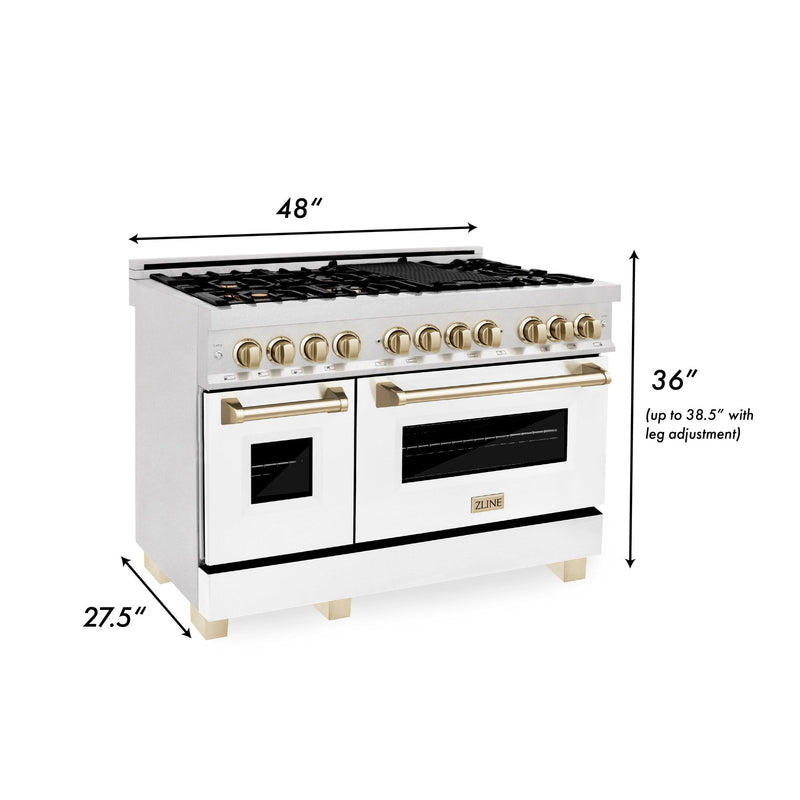 ZLINE Autograph Edition 48" 6.0 cu. ft. Dual Fuel Range with Gas Stove and Electric Oven in DuraSnow Stainless Steel with White Matte Door with Accents
