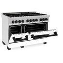 ZLINE Autograph Edition 48" 6.0 cu. ft. Dual Fuel Range with Gas Stove and Electric Oven in DuraSnow Stainless Steel with White Matte Door with Accents