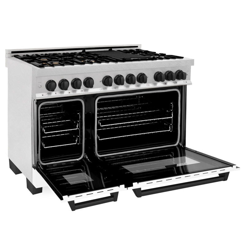 ZLINE Autograph Edition 48" 6.0 cu. ft. Dual Fuel Range with Gas Stove and Electric Oven in DuraSnow Stainless Steel with White Matte Door with Accents