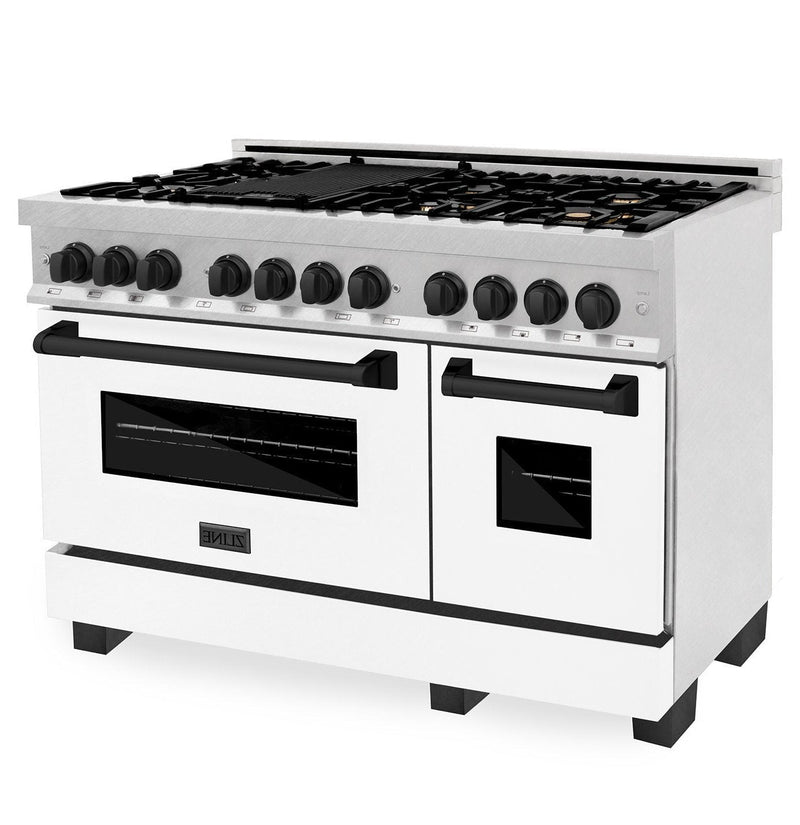ZLINE Autograph Edition 48" 6.0 cu. ft. Dual Fuel Range with Gas Stove and Electric Oven in DuraSnow Stainless Steel with White Matte Door with Accents