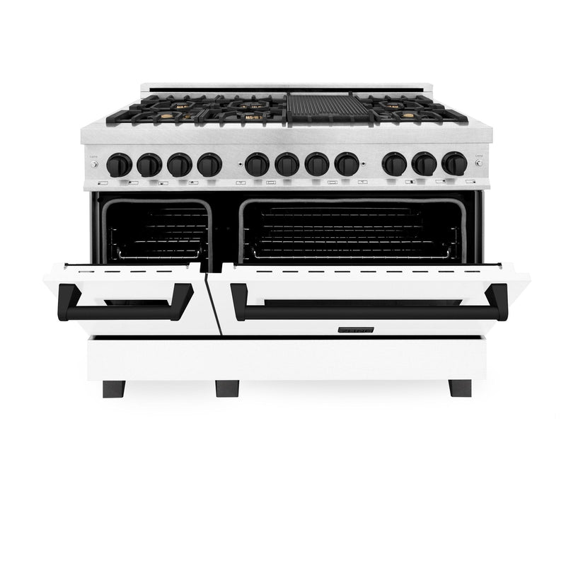 ZLINE Autograph Edition 48" 6.0 cu. ft. Dual Fuel Range with Gas Stove and Electric Oven in DuraSnow Stainless Steel with White Matte Door with Accents