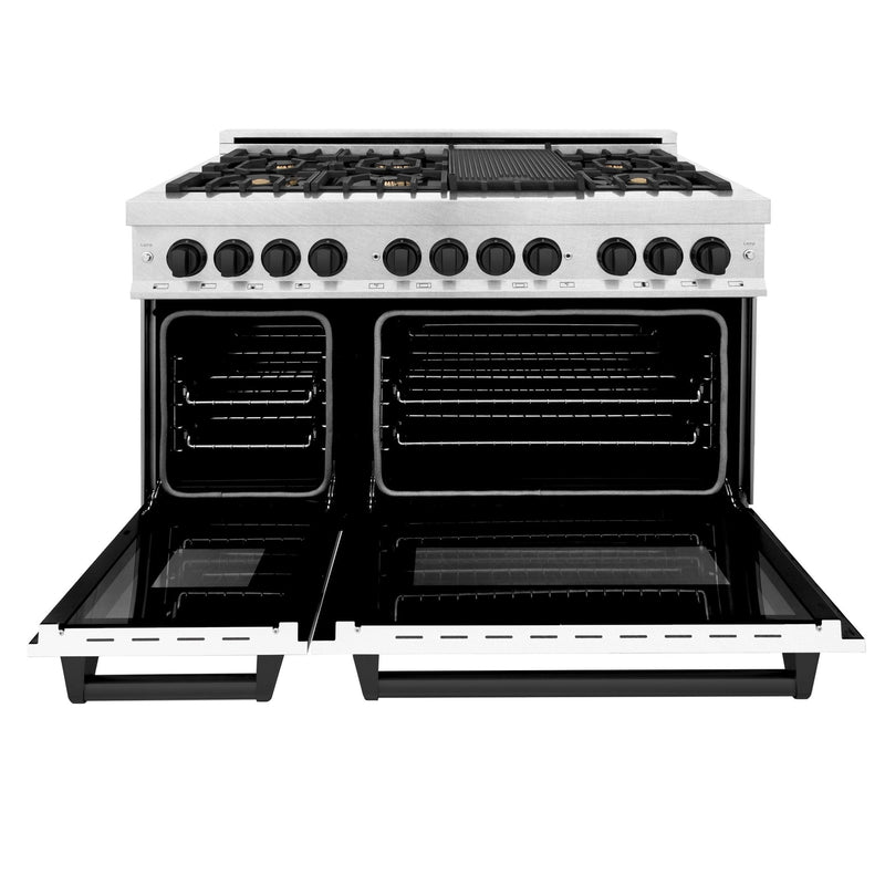 ZLINE Autograph Edition 48" 6.0 cu. ft. Dual Fuel Range with Gas Stove and Electric Oven in DuraSnow Stainless Steel with White Matte Door with Accents