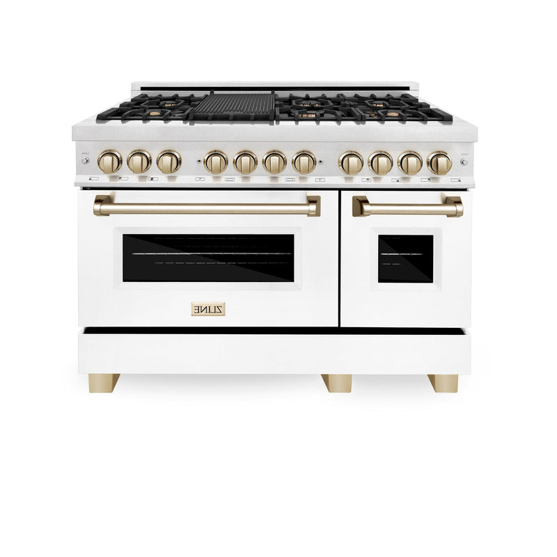 ZLINE Autograph Edition 48" 6.0 cu. ft. Dual Fuel Range with Gas Stove and Electric Oven in DuraSnow Stainless Steel with White Matte Door with Accents