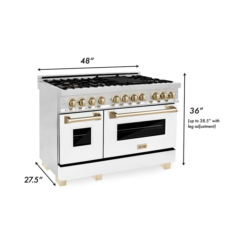 ZLINE Autograph Edition 48" 6.0 cu. ft. Dual Fuel Range with Gas Stove and Electric Oven in Stainless Steel with White Matte Door and Accents
