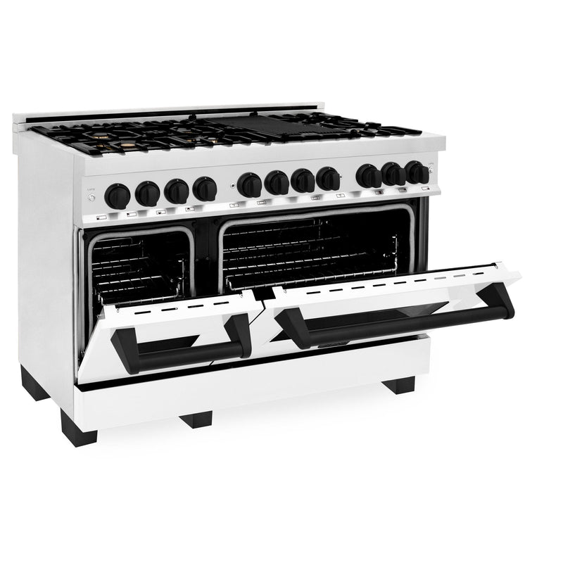 ZLINE Autograph Edition 48" 6.0 cu. ft. Dual Fuel Range with Gas Stove and Electric Oven in Stainless Steel with White Matte Door and Accents