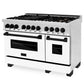 ZLINE Autograph Edition 48" 6.0 cu. ft. Dual Fuel Range with Gas Stove and Electric Oven in Stainless Steel with White Matte Door and Accents