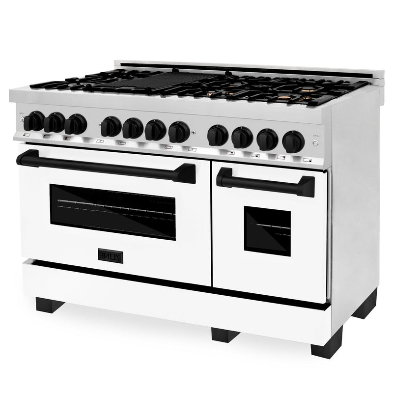 ZLINE Autograph Edition 48" 6.0 cu. ft. Dual Fuel Range with Gas Stove and Electric Oven in Stainless Steel with White Matte Door and Accents