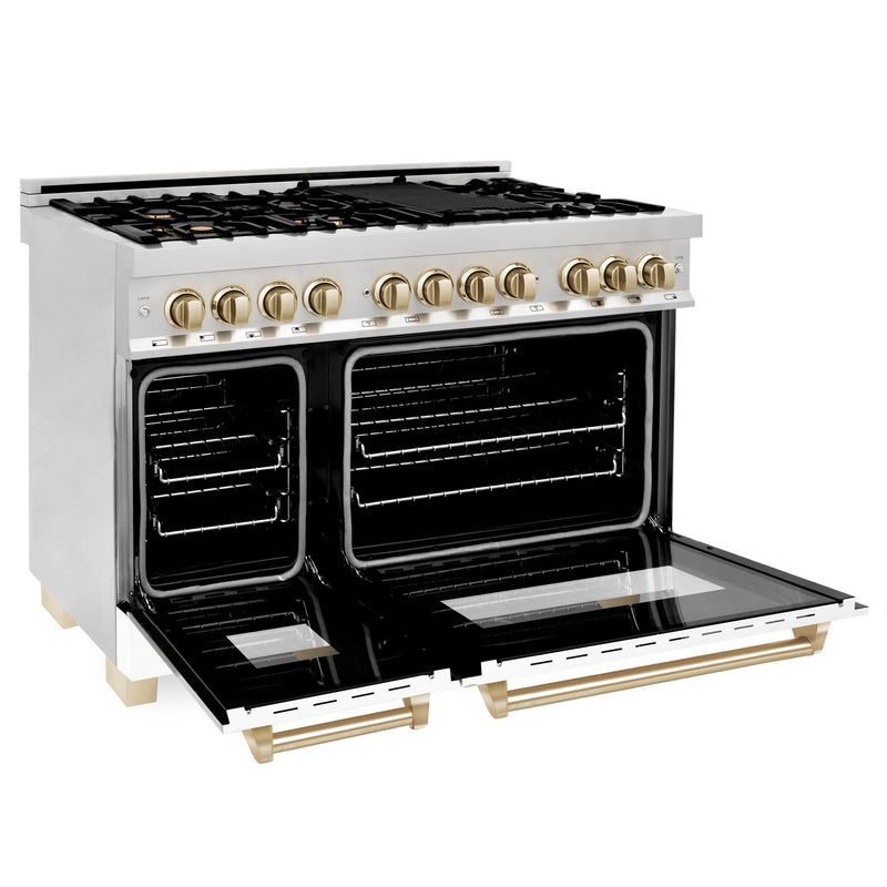 ZLINE Autograph Edition 48" 6.0 cu. ft. Dual Fuel Range with Gas Stove and Electric Oven in Stainless Steel with White Matte Door and Accents