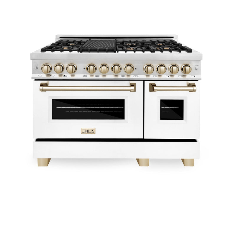 ZLINE Autograph Edition 48" 6.0 cu. ft. Dual Fuel Range with Gas Stove and Electric Oven in Stainless Steel with White Matte Door and Accents