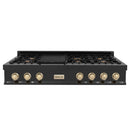 ZLINE Autograph Edition 48" Porcelain Rangetop with 7 Gas Burners in Black Stainless Steel With Accents