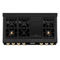 ZLINE Autograph Edition 48" Porcelain Rangetop with 7 Gas Burners in Black Stainless Steel With Accents
