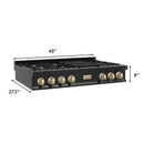 ZLINE Autograph Edition 48" Porcelain Rangetop with 7 Gas Burners in Black Stainless Steel With Accents