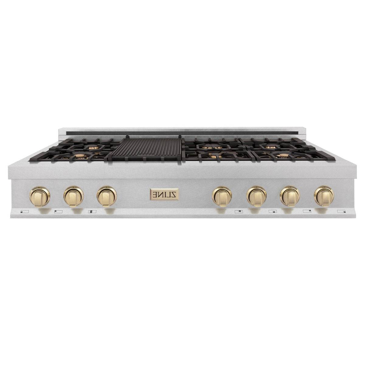 ZLINE Autograph Edition 48" Porcelain Rangetop with 7 Gas Burners in Dura Snow Stainless Steel With Accents