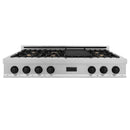 ZLINE Autograph Edition 48" Porcelain Rangetop with 7 Gas Burners in Dura Snow Stainless Steel With Accents