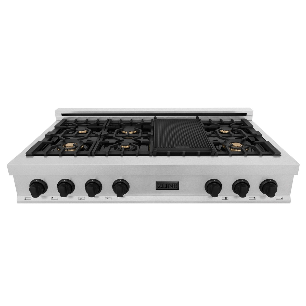 ZLINE Autograph Edition 48" Porcelain Rangetop with 7 Gas Burners in Dura Snow Stainless Steel With Accents