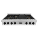 ZLINE Autograph Edition 48" Porcelain Rangetop with 7 Gas Burners in Dura Snow Stainless Steel With Accents