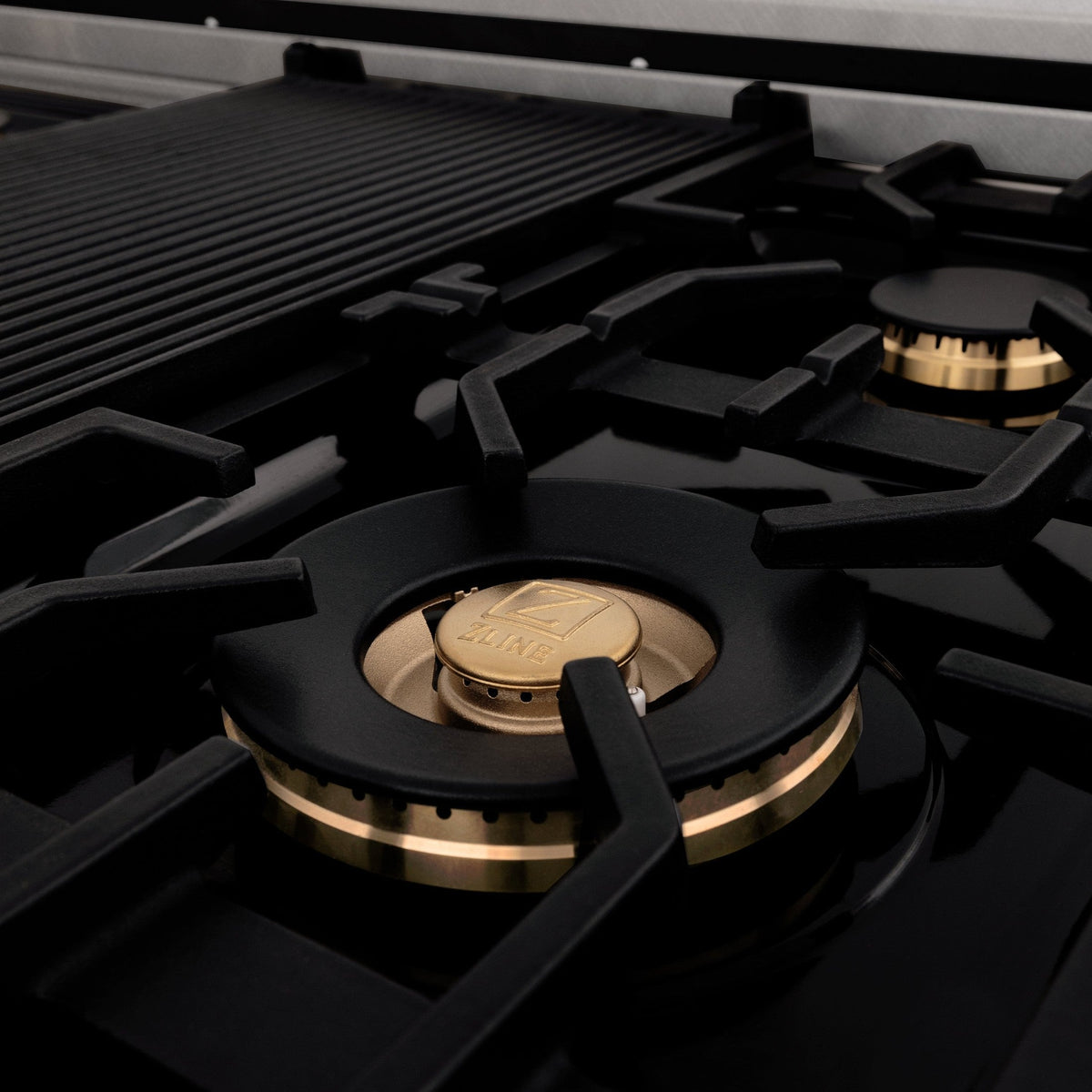 ZLINE Autograph Edition 48" Porcelain Rangetop with 7 Gas Burners in Dura Snow Stainless Steel With Accents