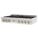 ZLINE Autograph Edition 48" Porcelain Rangetop with 7 Gas Burners in Stainless Steel With Accents