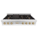 ZLINE Autograph Edition 48" Porcelain Rangetop with 7 Gas Burners in Stainless Steel With Accents