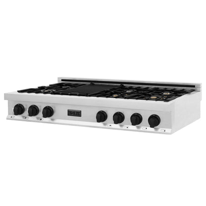 ZLINE Autograph Edition 48" Porcelain Rangetop with 7 Gas Burners in Stainless Steel With Accents