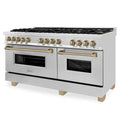 ZLINE Autograph Edition 60" 7.4 cu. ft. Dual Fuel Range with Gas Stove and Electric Oven in Stainless Steel with Accents - RAZ-60