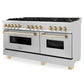 ZLINE Autograph Edition 60" 7.4 cu. ft. Dual Fuel Range with Gas Stove and Electric Oven in Stainless Steel with Accents - RAZ-60