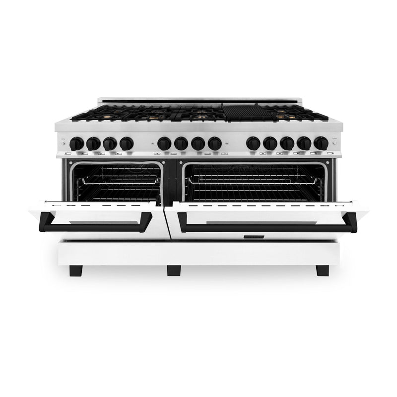ZLINE Autograph Edition 60" 7.4 cu. ft. Dual Fuel Range with Gas Stove and Electric Oven in Stainless Steel with White Matte Door and Accents